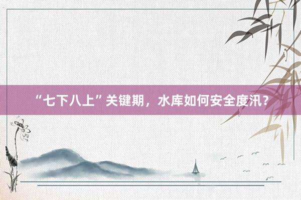 “七下八上”关键期，水库如何安全度汛？