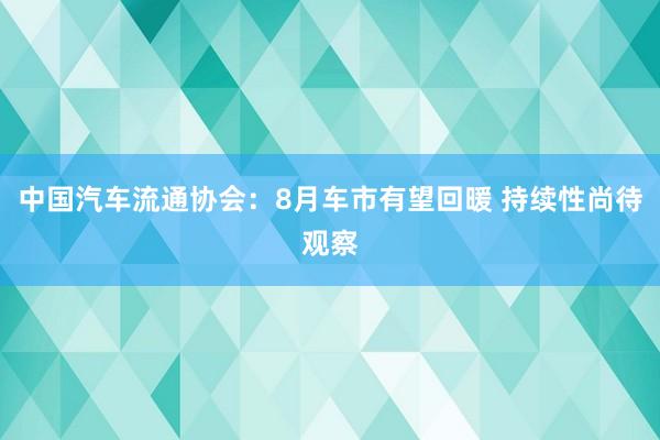 中国汽车流通协会：8月车市有望回暖 持续性尚待观察