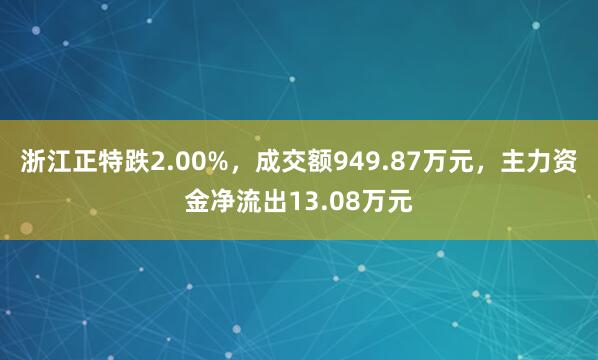 浙江正特跌2.00%，成交额949.87万元，主力资金净流出13.08万元