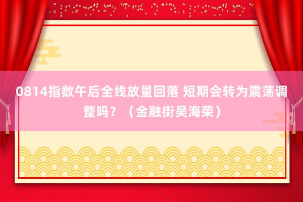 0814指数午后全线放量回落 短期会转为震荡调整吗？（金融街吴海荣）