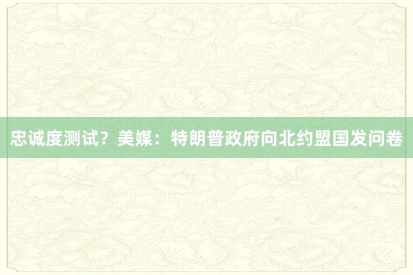 忠诚度测试？美媒：特朗普政府向北约盟国发问卷