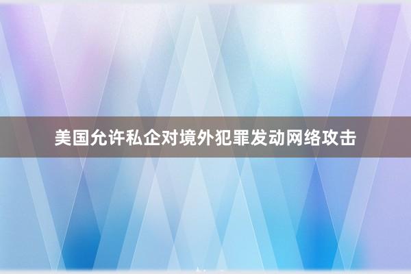 美国允许私企对境外犯罪发动网络攻击