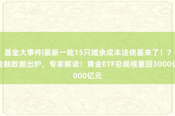 基金大事件|最新一批15只摊余成本法债基来了！7月金融数据出炉，专家解读！黄金ETF总规模重回3000亿元