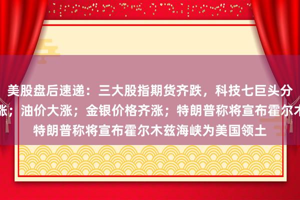 美股盘后速递：三大股指期货齐跌，科技七巨头分化，芯片股普遍上涨；油价大涨；金银价格齐涨；特朗普称将宣布霍尔木兹海峡为美国领土