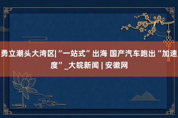 勇立潮头大湾区|“一站式”出海 国产汽车跑出“加速度”_大皖新闻 | 安徽网