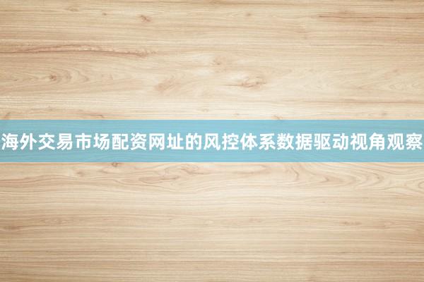 海外交易市场配资网址的风控体系数据驱动视角观察