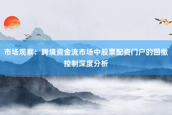 市场观察：跨境资金流市场中股票配资门户的回撤控制深度分析