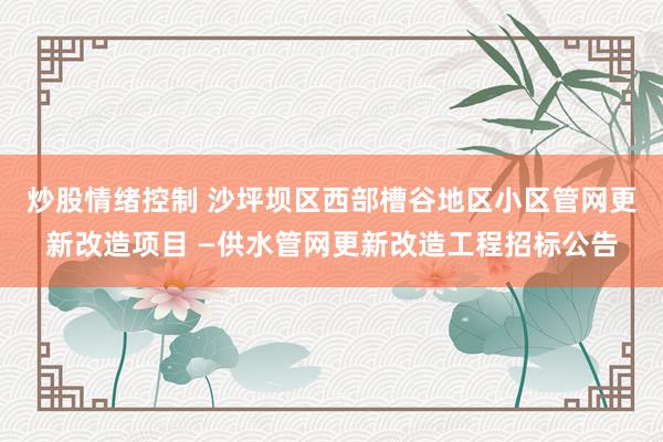 炒股情绪控制 沙坪坝区西部槽谷地区小区管网更新改造项目 —供水管网更新改造工程招标公告