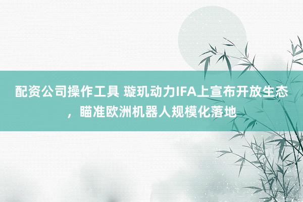 配资公司操作工具 璇玑动力IFA上宣布开放生态，瞄准欧洲机器人规模化落地