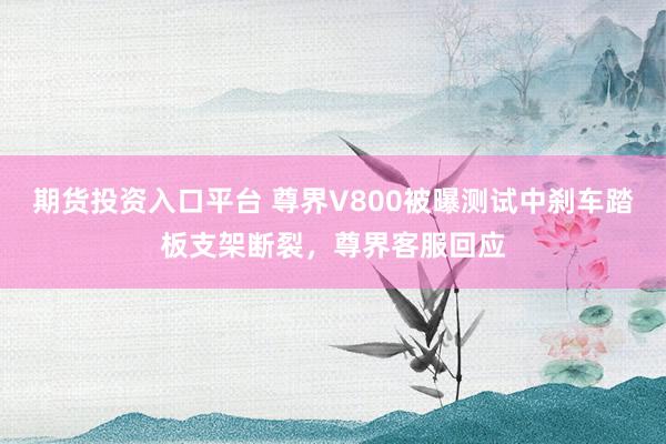 期货投资入口平台 尊界V800被曝测试中刹车踏板支架断裂，尊界客服回应
