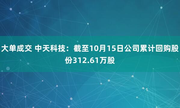 大单成交 中天科技：截至10月15日公司累计回购股份312.61万股